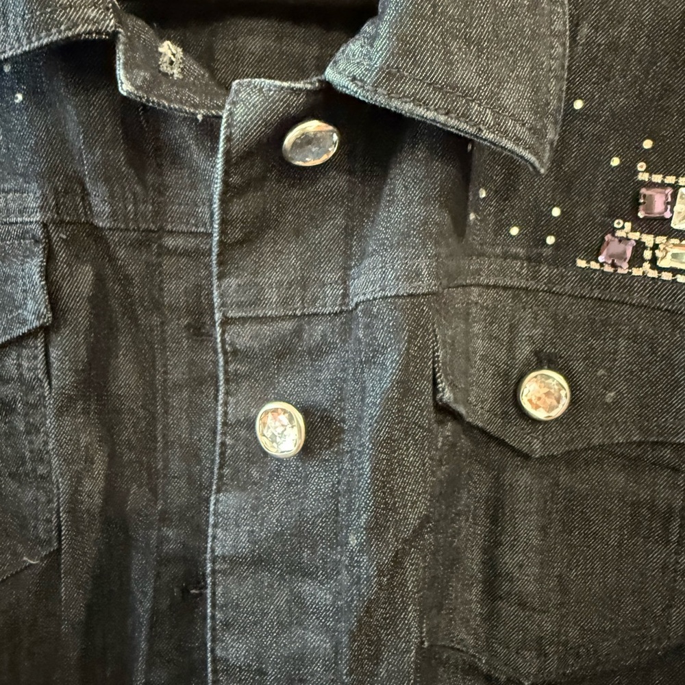 Chico's Dark Blue Embellished Denim Jacket with Blue & Purple Accents - Picture 4 of 7